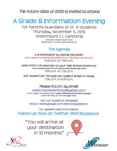 Westmount Grade 9 Information Night